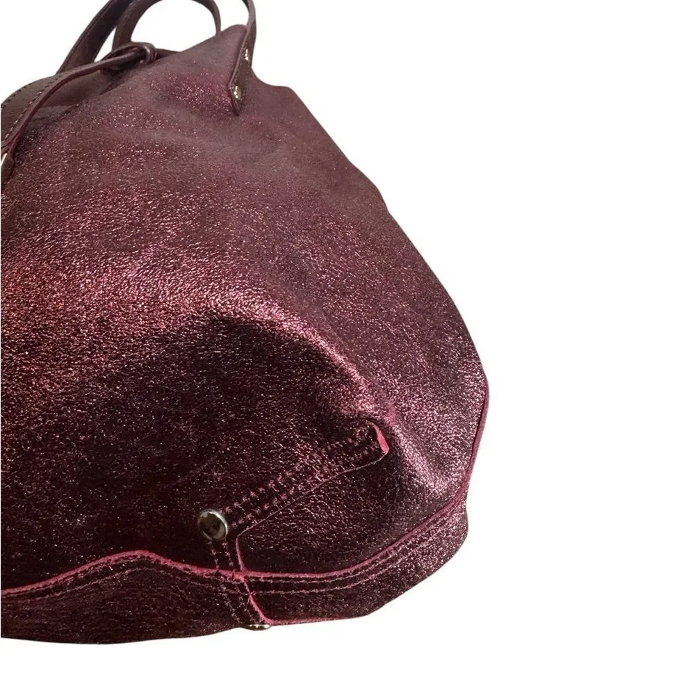 TIFFANY & CO Ruby Red Metallic Leather & Suede Reversible Small Bucket Hobo Bag